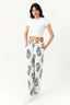 Blue Leaf Print Wide Leg Soft Trouser - Select Fashion